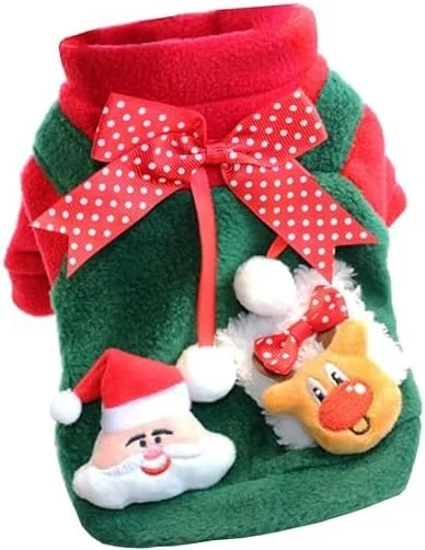 ژاکت کریسمس سگ و گربه با منگوله، کت گرم کریسمسی توله سگ، هودی راحت سگ با تزئین گوزن، ژاکت نرم برای گربه و سگ، سایز متوسط