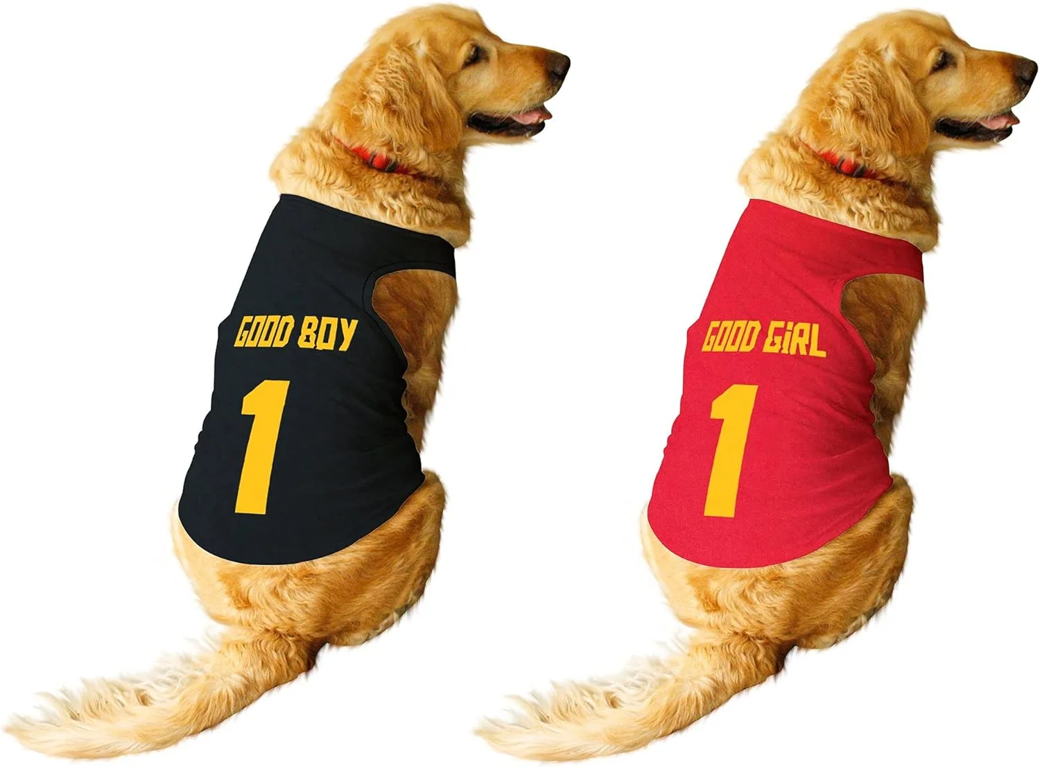 ست دو عددی تاپ سگ با طرح چاپ شده "پسر خوب" و "دختر خوب"، یقه گرد، بدون آستین، لباس/تی شرت/لباس ترکیبی هدیه برای سگ ها (مشکی/قرمز) سایز خیلی خیلی بزرگ (مناسب سنت برنارد کامل، گریت دین و غیره)
