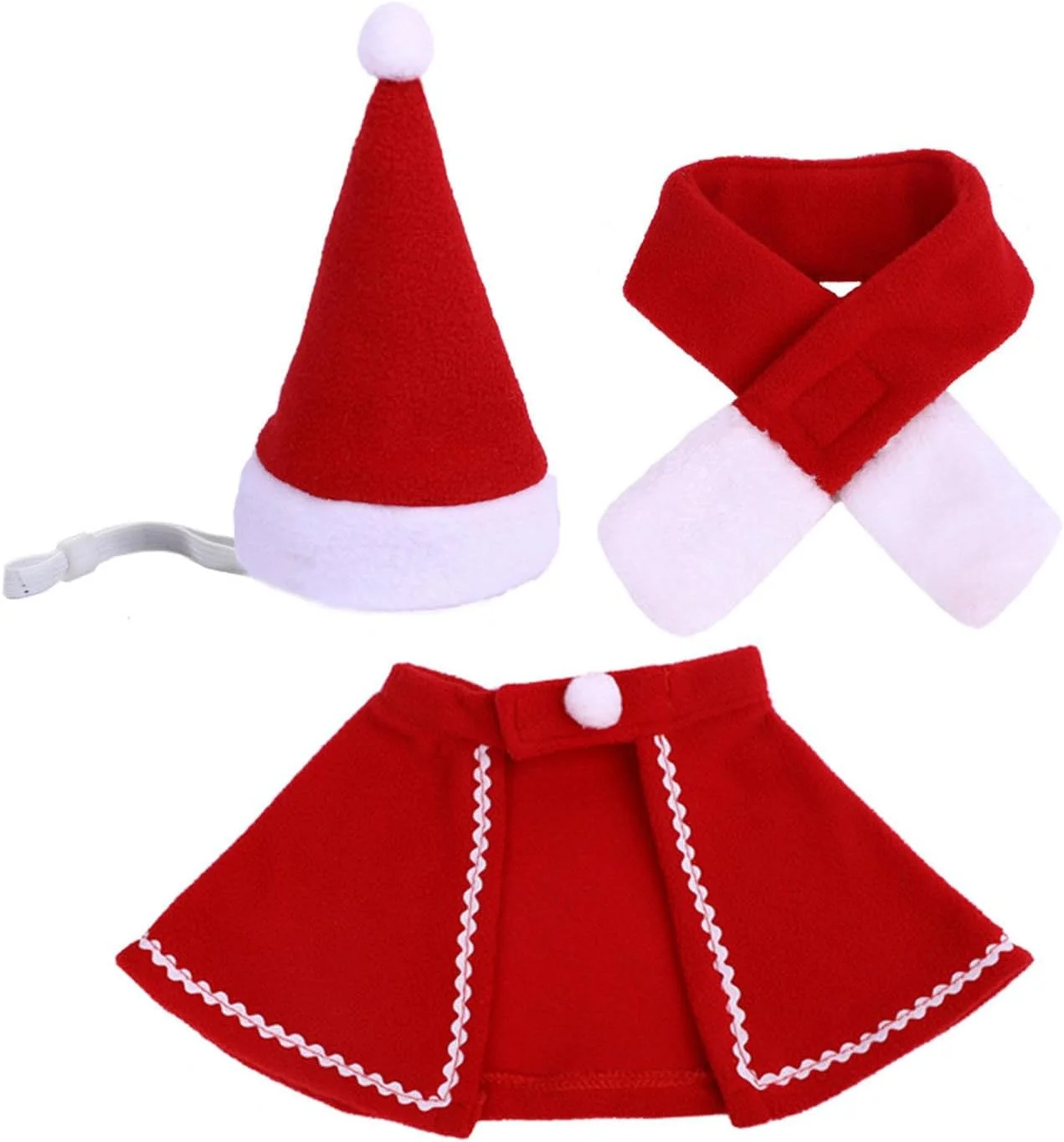 ست کلاه، شنل و شال گردن بابانوئل حیوانات خانگی برای جشن کریسمس، شنل و شال گردن حیوانات خانگی با بند قابل تنظیم