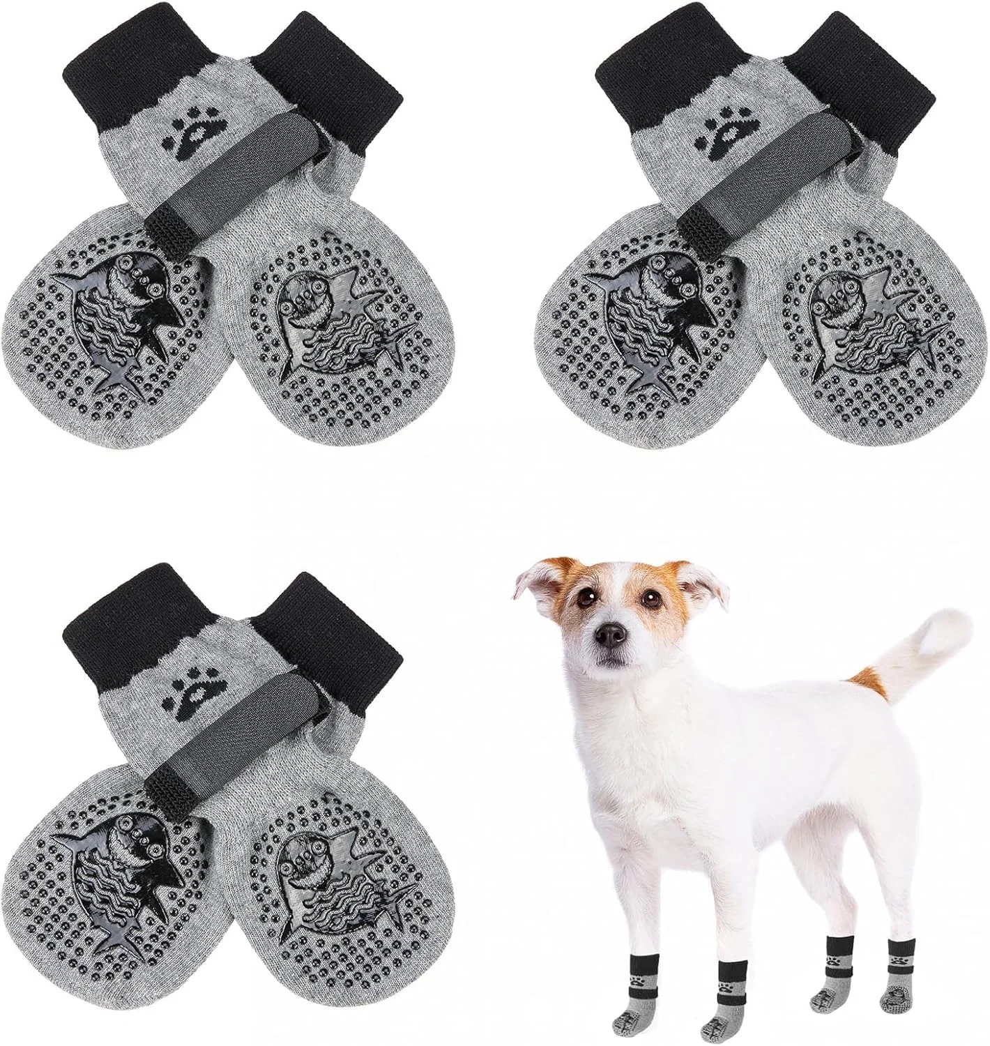جوراب سگ دو طرفه ضد لغزش SCENEREAL برای سطوح سخت، محافظ پنجه ضد لغزش برای سنگفرش گرم/سرد، لغزش و محافظت از پنجه، طرح کوسه XS