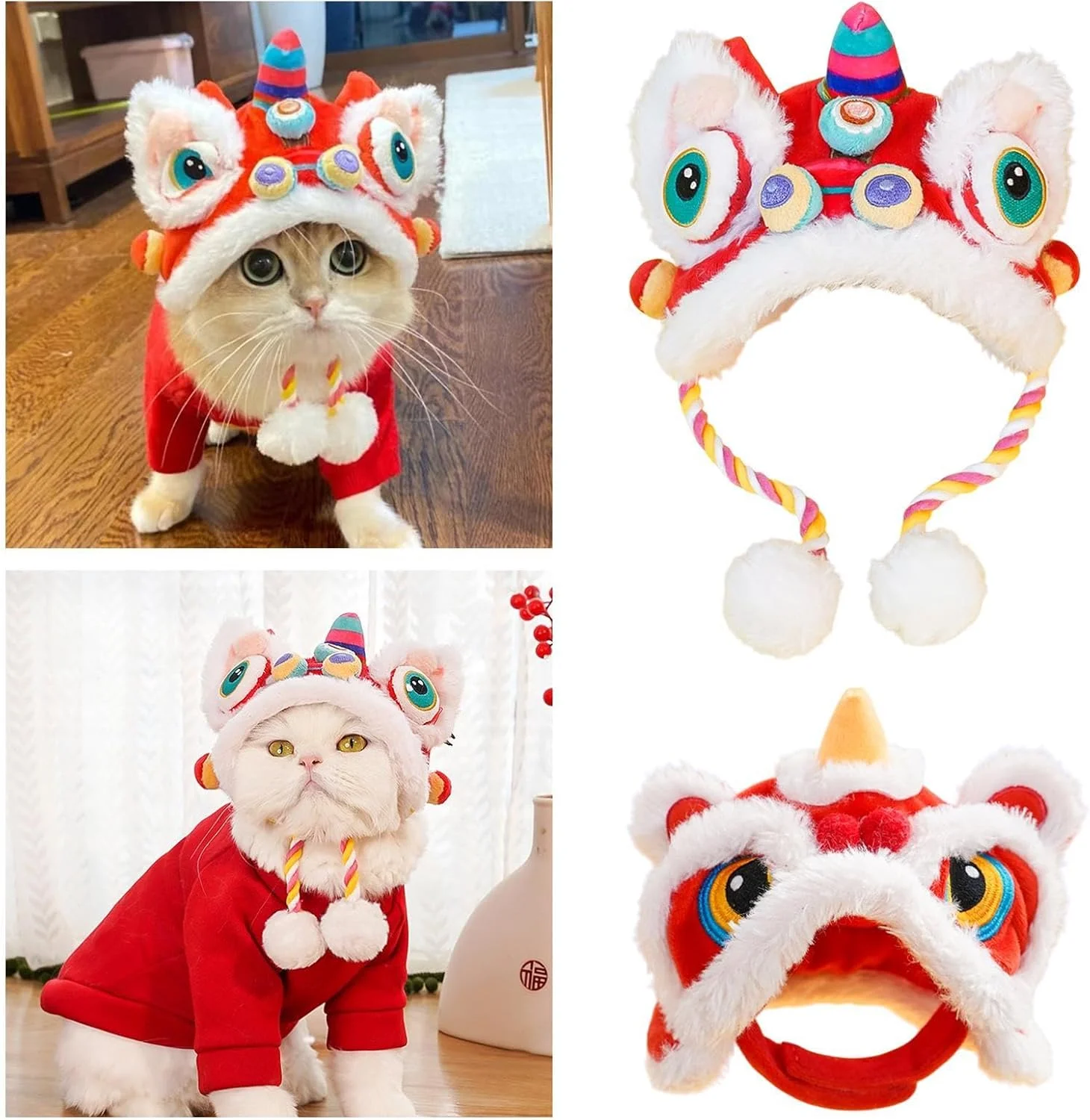 کلاه حیوانات خانگی طرح آرزوی پنهان، جشنی، با پوشش آسان، مناسب توله سگ، سال نو، زمستانی گرم، کلاه سر حیوانات خانگی طرح سر ببر