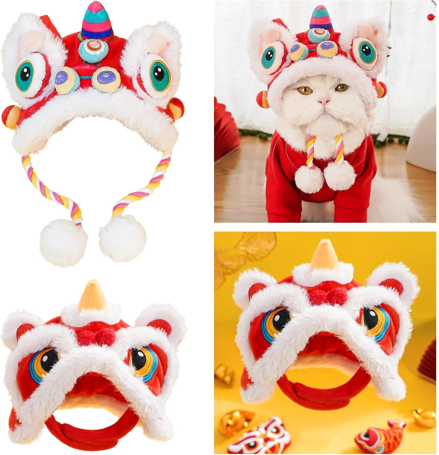 کلاه حیوانات خانگی طرح آرزوی پنهان، جشنی، با پوشش آسان، مناسب توله سگ، سال نو، زمستانی گرم، کلاه سر حیوانات خانگی طرح سر ببر
