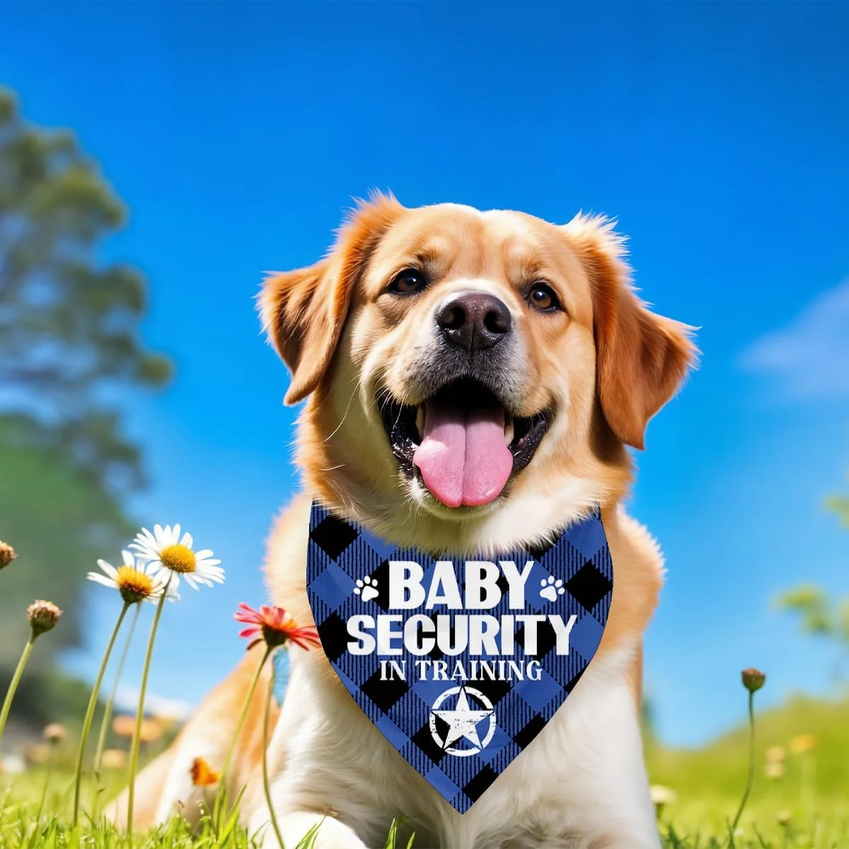دستمال گردن سگ، دستمال گردن سگ نگهبان کودک، شال سگ آبی با طرح چهارخانه کلاسیک، لوازم جانبی سگ، دستمال گردن اعلام نوزاد حیوان خانگی E8