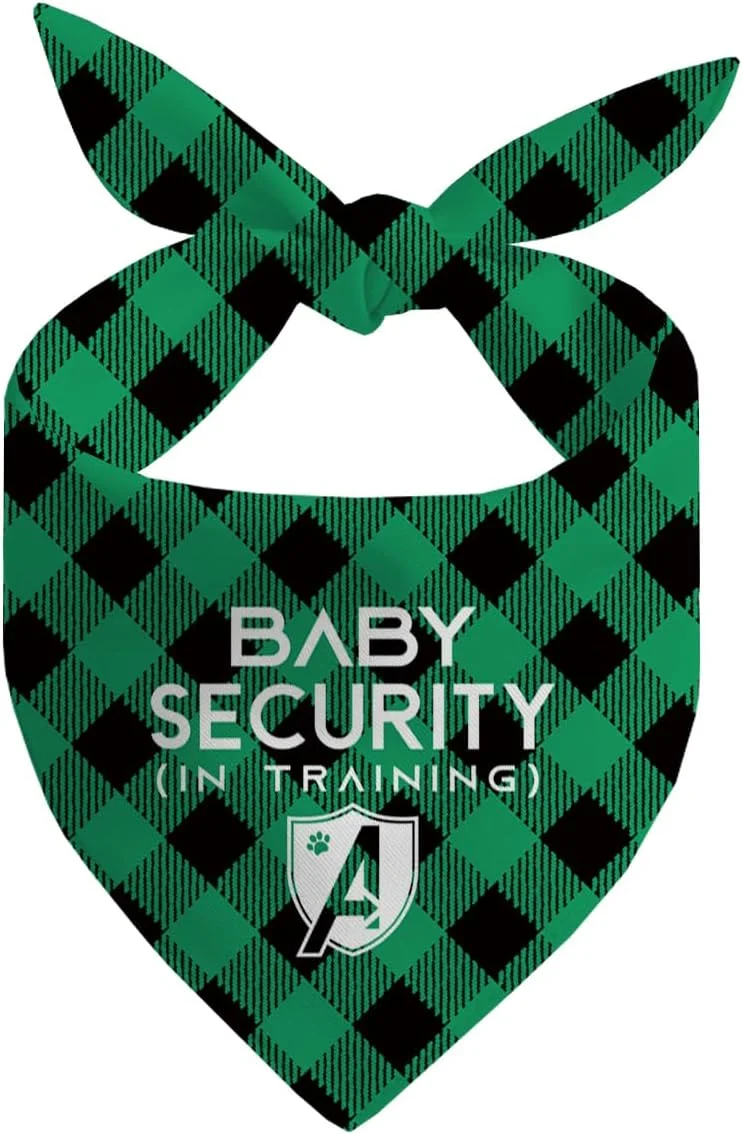 دستمال گردن سگ، دستمال گردن سگ نگهبان کودک، شال سگ سبز با طرح چهارخانه کلاسیک، لوازم جانبی سگ، دستمال گردن اعلام نوزاد حیوان خانگی E3