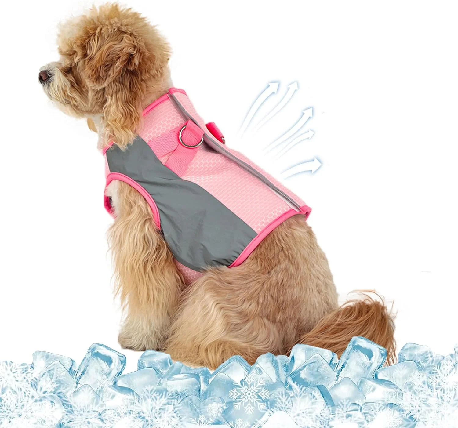 جلیقه خنک کننده سگ SEIS، لباس بازتابنده تابستانی حیوانات خانگی، جلیقه تنفسی گربه برای سگ های کوچک، متوسط و بزرگ (صورتی، L)