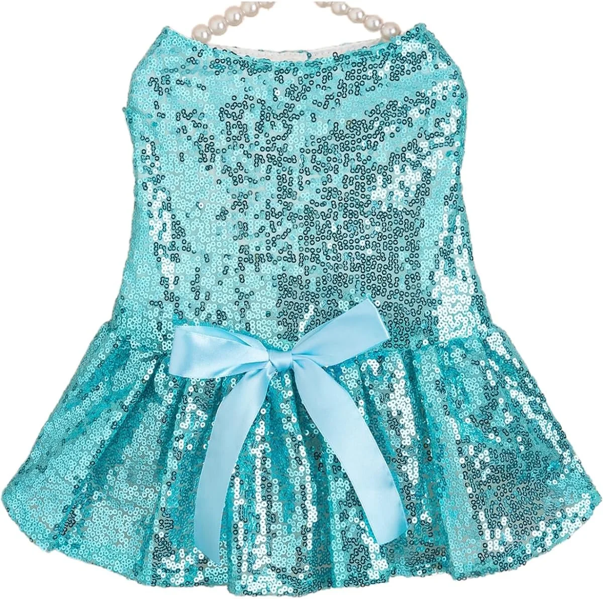 لباس مجلسی پولک‌دار حیوانات خانگی، سگ و گربه، لباس پرنسسی پاپیون‌دار، لباس مهمانی براق، مناسب توله سگ، گربه و سگ‌های کوچک، متوسط و بزرگ (آبی، بزرگ)