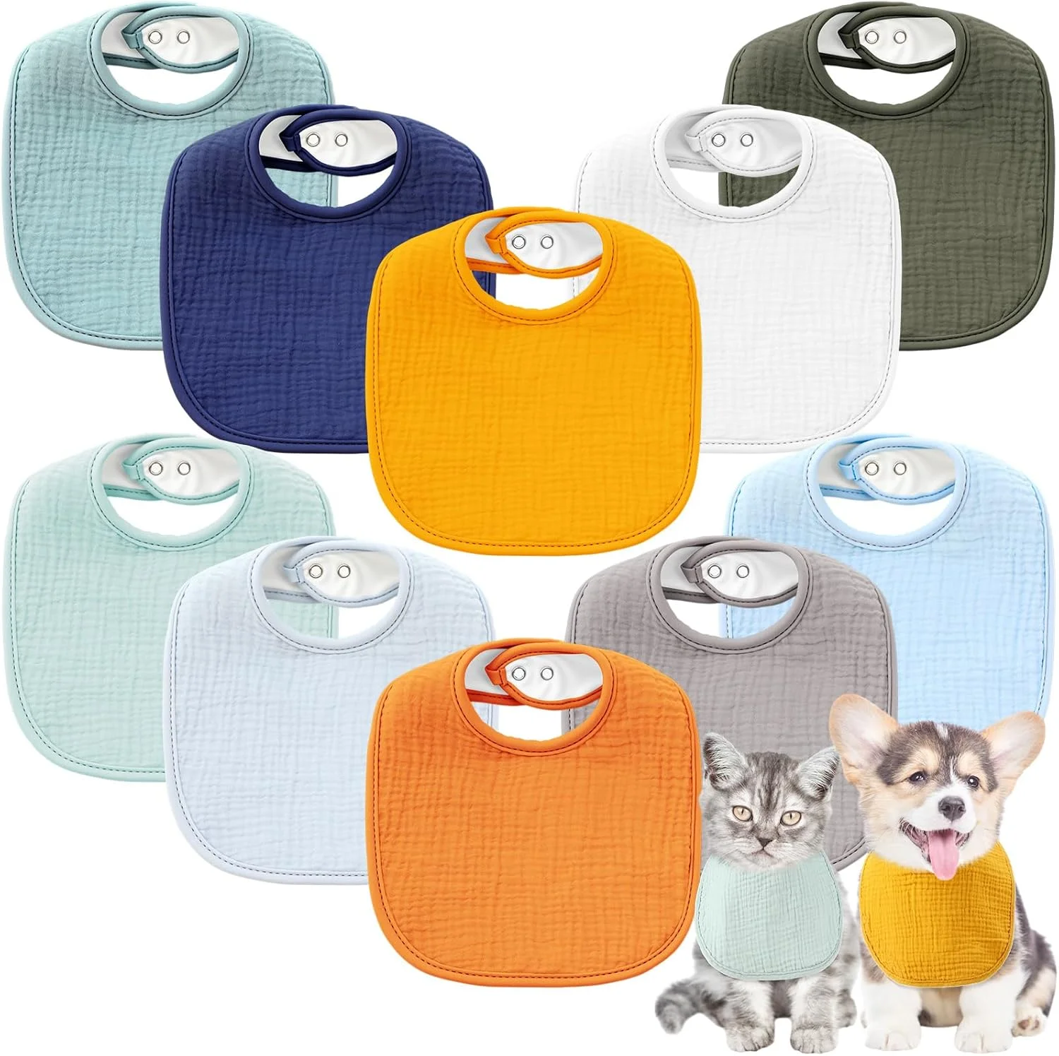 10 عدد دستمال گردن سگ مربعی نخی موسلین، پیشبند حیوانات خانگی دو طرفه، شال سگ با دو دکمه فشاری، لوازم جانبی پوشاک، دستمال سر برای توله سگ و گربه کوچک تا متوسط