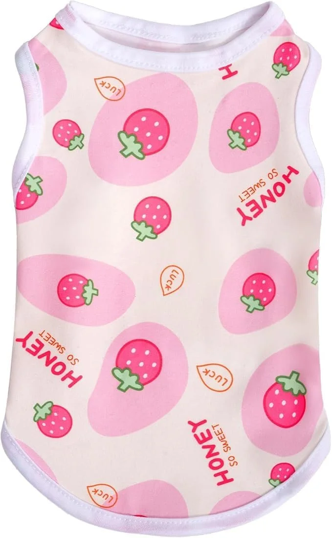 لباس سگ پیراهن سگ تابستانی زیبا تیشرت نرم حیوانات خانگی پیراهن توله سگ چاپی برای سگ های کوچک متوسط گربه دخترانه (توت فرنگی، S) لباس سگ پیراهن سگ تابستانی زیبا تیشرت نرم حیوانات خانگی پیراهن توله سگ چاپی برای سگ های کوچک متوسط گربه دخترانه (توت فرنگی، S)
