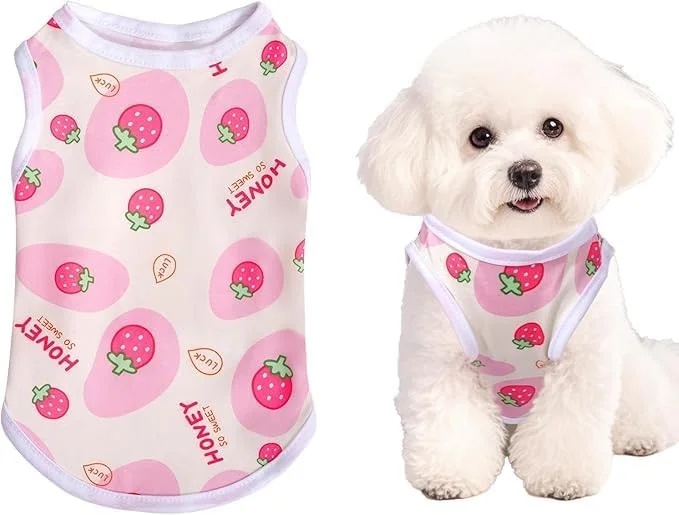 لباس سگ پیراهن سگ تابستانی زیبا تیشرت نرم حیوانات خانگی پیراهن توله سگ چاپی برای سگ های کوچک متوسط ​​گربه دخترانه (توت فرنگی، S)