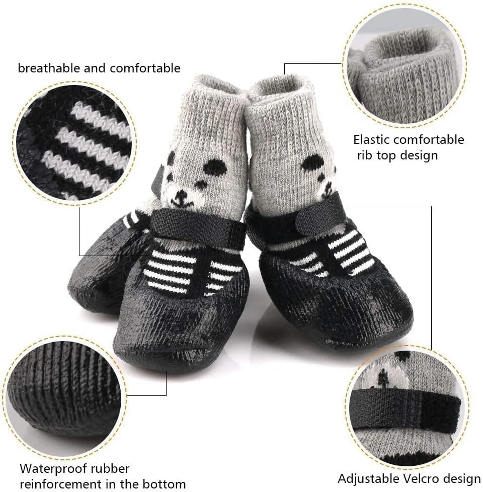 کفش سگ، 2 جفت جوراب حیوانات خانگی برای سگ ها و گربه ها، زیره ضد لغزش، جوراب پنجه سگ و گربه قابل تنظیم مناسب برای استفاده در داخل و خارج از منزل (مشکی، L)
