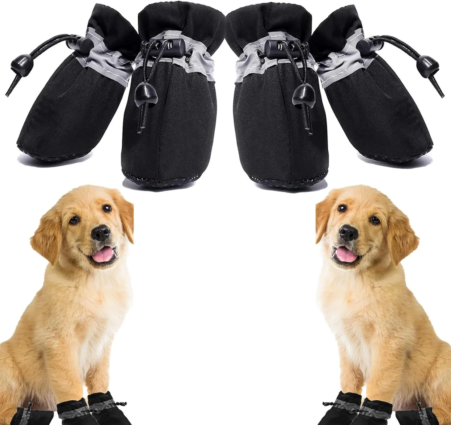 کفش سگ ضد لغزش، ضد آب، بادوام و مقاوم - محافظ پنجه دردناک گربه و سگ برای سگ های کوچک و متوسط ورزش های فضای باز - چکمه سگ ضد آب مقاوم در برابر محیط های سخت با بند های بازتابنده - مشکی