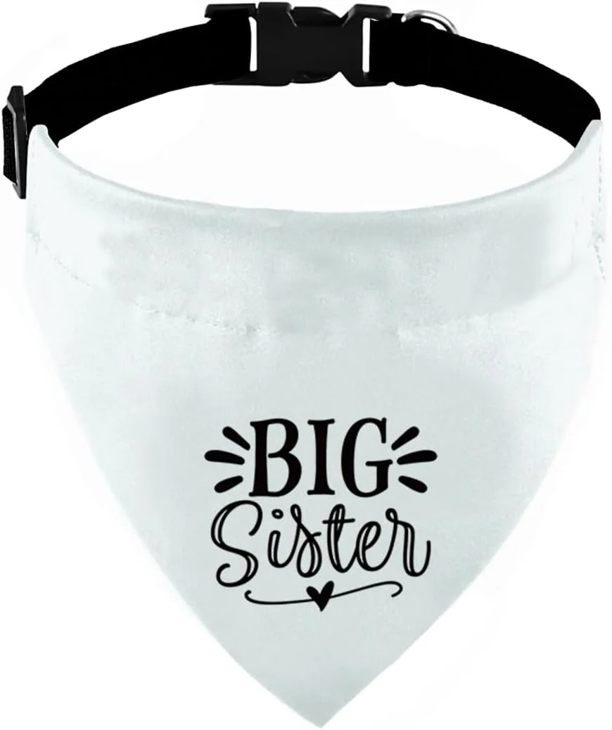 دستمال گردن سگ خواهر بزرگ با سگک قابل تنظیم، دستمال گردن سگ برای اعلام نوزاد، قلاده حیوانات خانگی قابل تنظیم با سگک رهاسازی سریع برای حیوانات خانگی کوچک، متوسط و بزرگ (سفید)