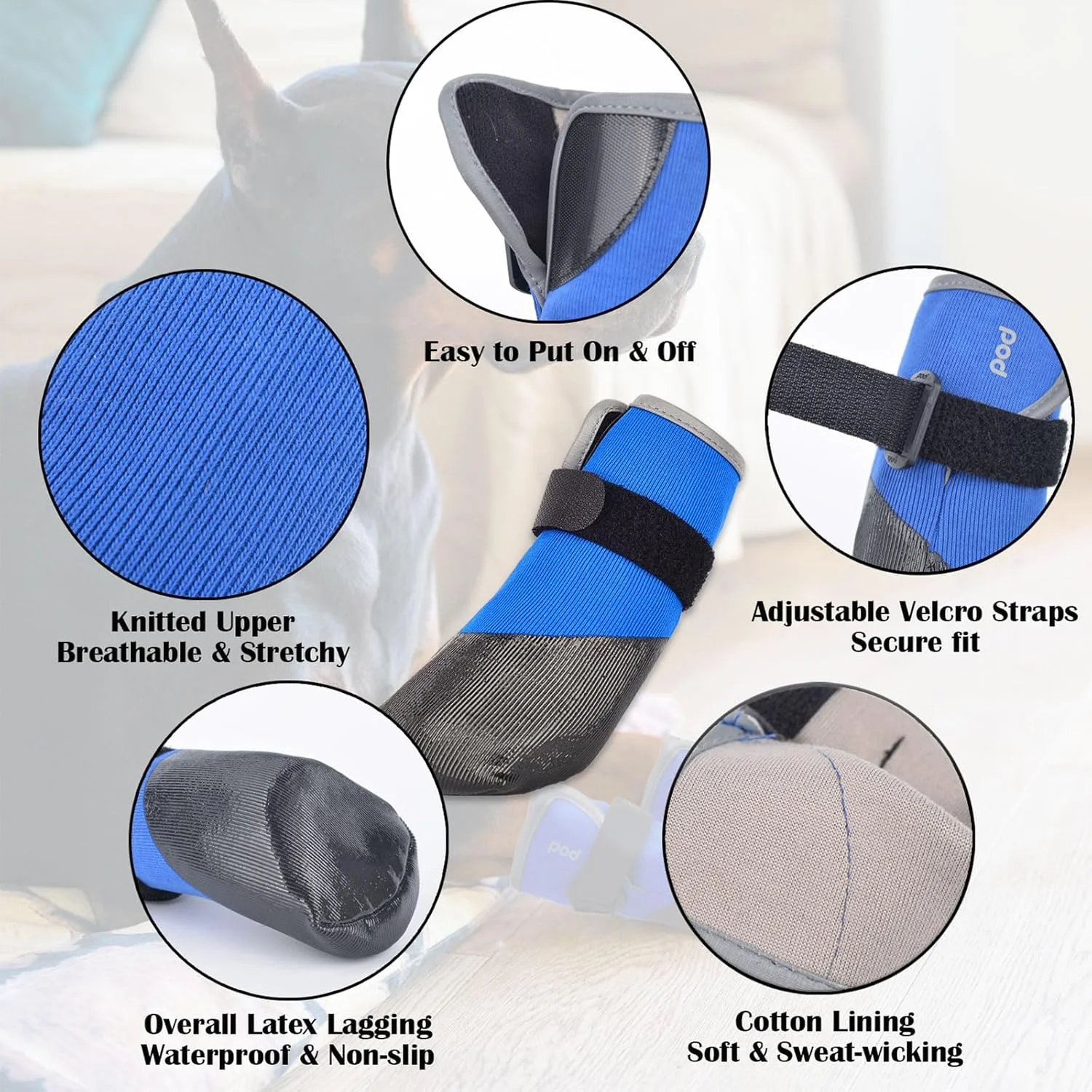 کفش سگ SJJH، چکمه های سبک وزن سگ - محافظ پنجه بافتنی تنفسی با بند قابل تنظیم برای پیاده روی در باران، سطوح سخت ضد لغزش، کاهش صدا، جلوگیری از لیسیدن پنجه ها (آبی، XL) کفش سگ SJJH، چکمه های سبک وزن سگ - محافظ پنجه بافتنی تنفسی با بند قابل تنظیم برای پیاده روی در باران، سطوح سخت ضد لغزش، کاهش صدا، جلوگیری از لیسیدن پنجه ها (آبی، XL)