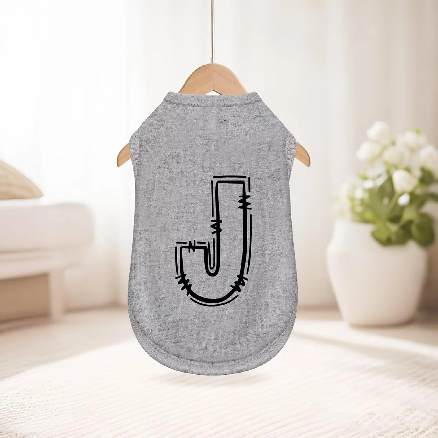 تاپ سگ بدون آستین: لباس حیوانات خانگی با طراحی خوب برای تفریح ​​تابستانی، چاپ حروف، خاکستری، سایز بزرگ