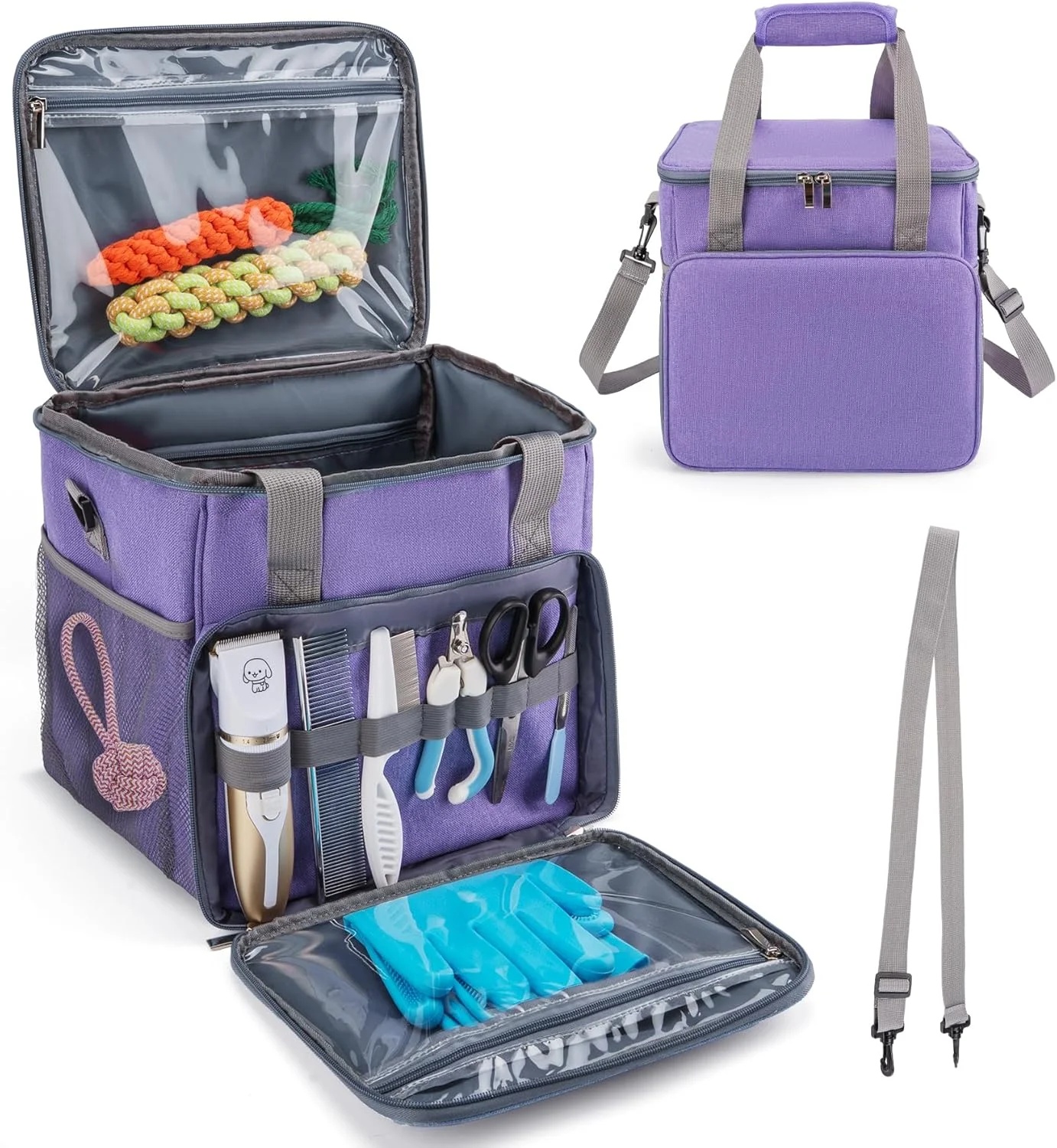 کیف لوازم آرایش حیوانات خانگی SMYV، کیف حمل سگ برای لوازم جانبی ابزار آرایش حیوانات خانگی - بنفش