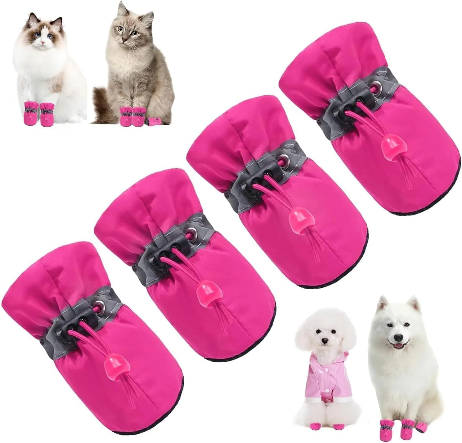 ست چهارتایی پاپوش بارانی سگ با کفی نرم - ضد آب، ضد لغزش، تنفس پذیر مناسب سگ های کوچک (عروسکی، پامرانین، پودل، بیچون) - بند قابل تنظیم، محافظت داخل/خارج از خانه (شماره 5)