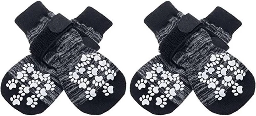 جوراب سگ با طرح پنجه ضد لغزش، 6 عدد سایز بزرگ، کفش سگ بافتنی مشکی و خاکستری برای کشش داخلی جوراب سگ با طرح پنجه ضد لغزش، 6 عدد سایز بزرگ، کفش سگ بافتنی مشکی و خاکستری برای کشش داخلی