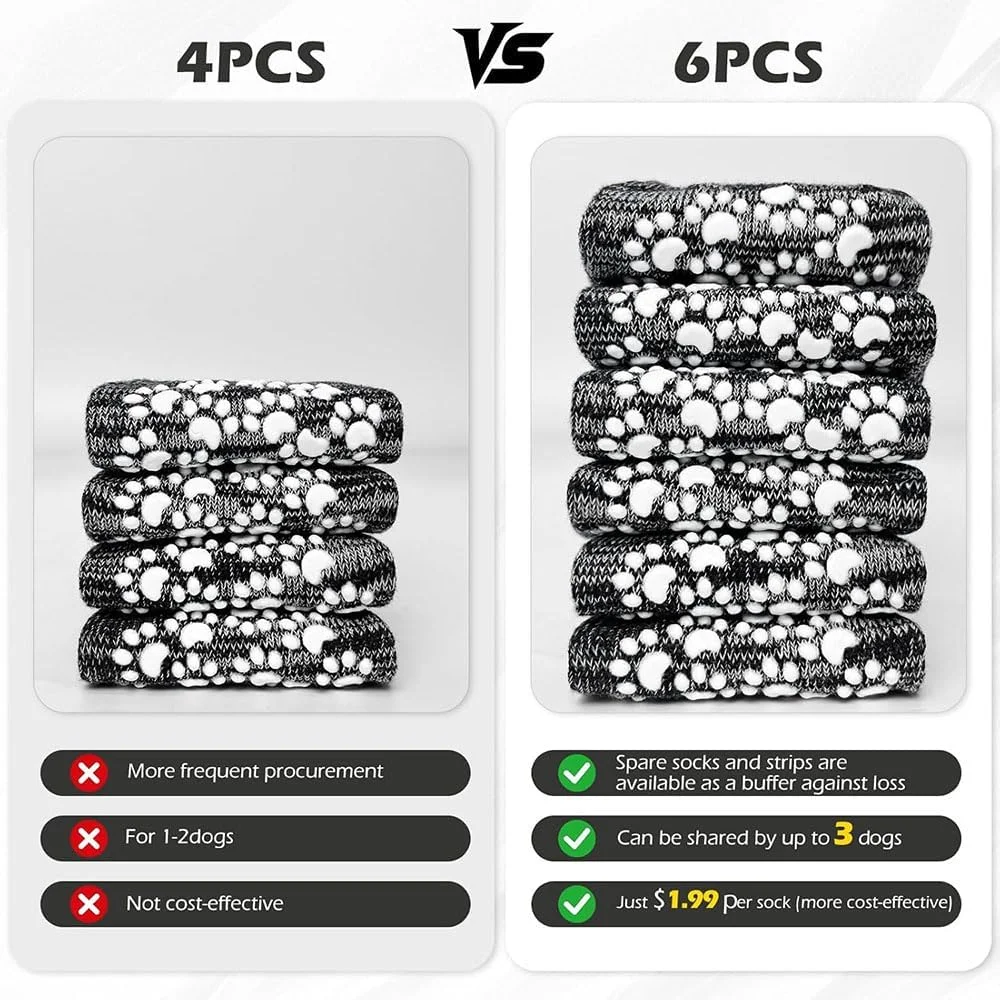 جوراب سگ با طرح پنجه ضد لغزش، 6 عدد سایز بزرگ، کفش سگ بافتنی مشکی و خاکستری برای کشش داخلی جوراب سگ با طرح پنجه ضد لغزش، 6 عدد سایز بزرگ، کفش سگ بافتنی مشکی و خاکستری برای کشش داخلی