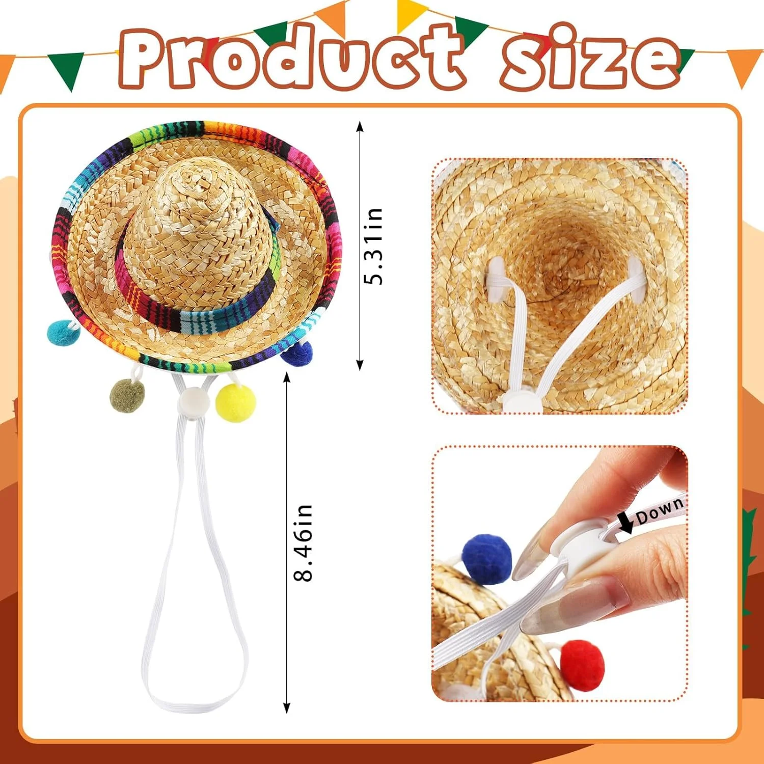 ست لباس مهمانی حیوانات خانگی شامل کلاه حصیری مکزیکی و دستمال گردن مثلثی، مناسب برای تزئین جشن ها، لباس حیوانات خانگی یا تزئین غازهای ایوان