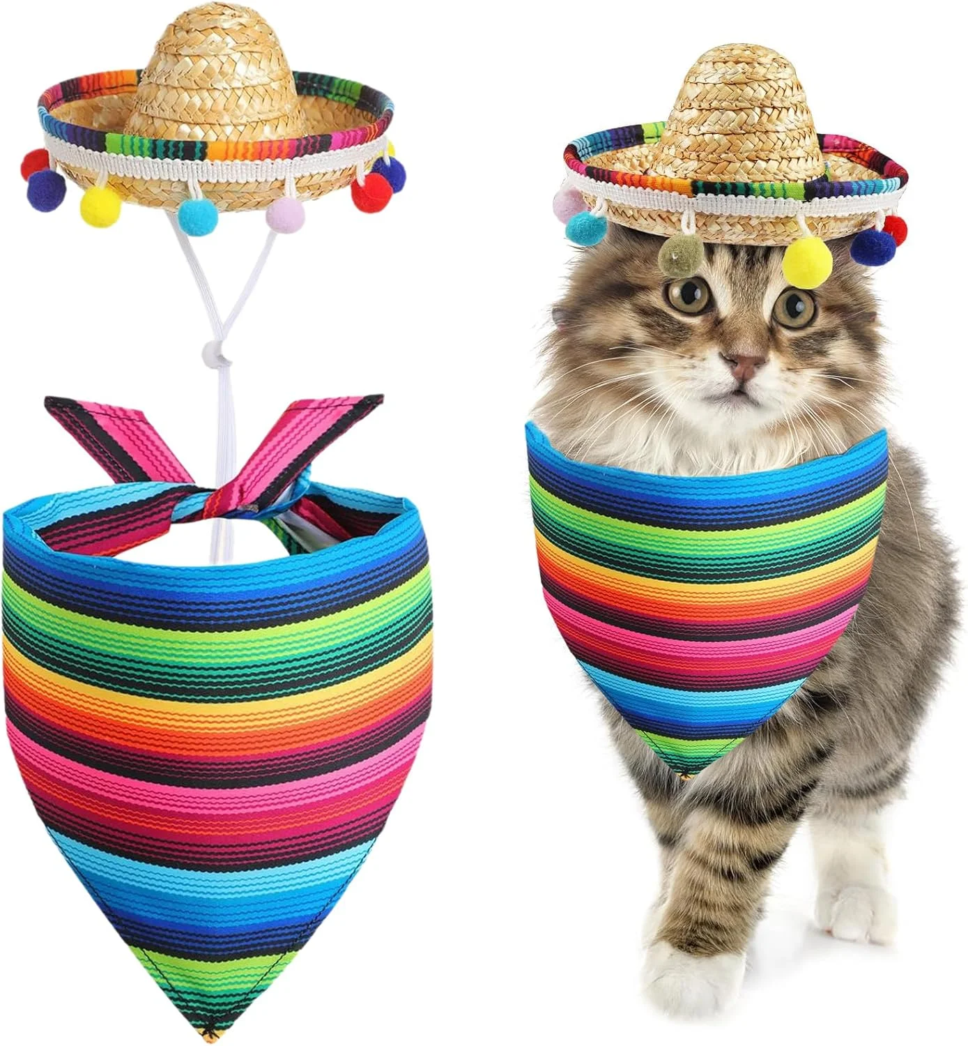 ست لباس مهمانی حیوانات خانگی شامل کلاه حصیری مکزیکی و دستمال گردن مثلثی، ایده آل برای تزئینات جشن ها، لباس حیوانات خانگی یا لوازم جانبی تزئینی غاز