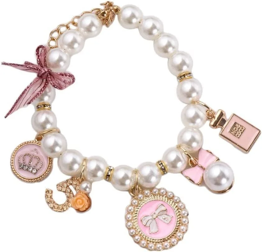 قلاده مرواریدی سگ صورتی سوزبکلنز، بزرگ، نایلونی، بست قلاب‌دار، مناسب همه جنسیت‌ها، طرح ساده، تزیین مروارید، مناسب همه نژادها و سنین