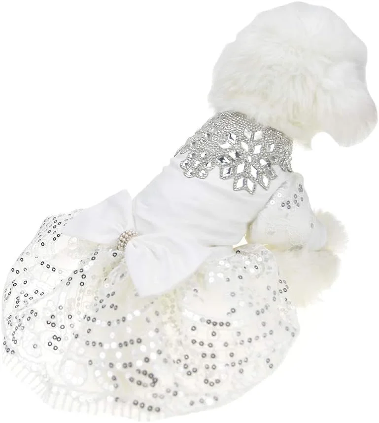 لباس مجلسی سگ با تزیینات نگیندار، دامن توری لوکس با پاپیون، لباس عروس برای سگهای کوچک، لباس حیوانات خانگی (سفید، XS) لباس مجلسی سگ با تزیینات نگیندار، دامن توری لوکس با پاپیون، لباس عروس برای سگهای کوچک، لباس حیوانات خانگی (سفید، XS)