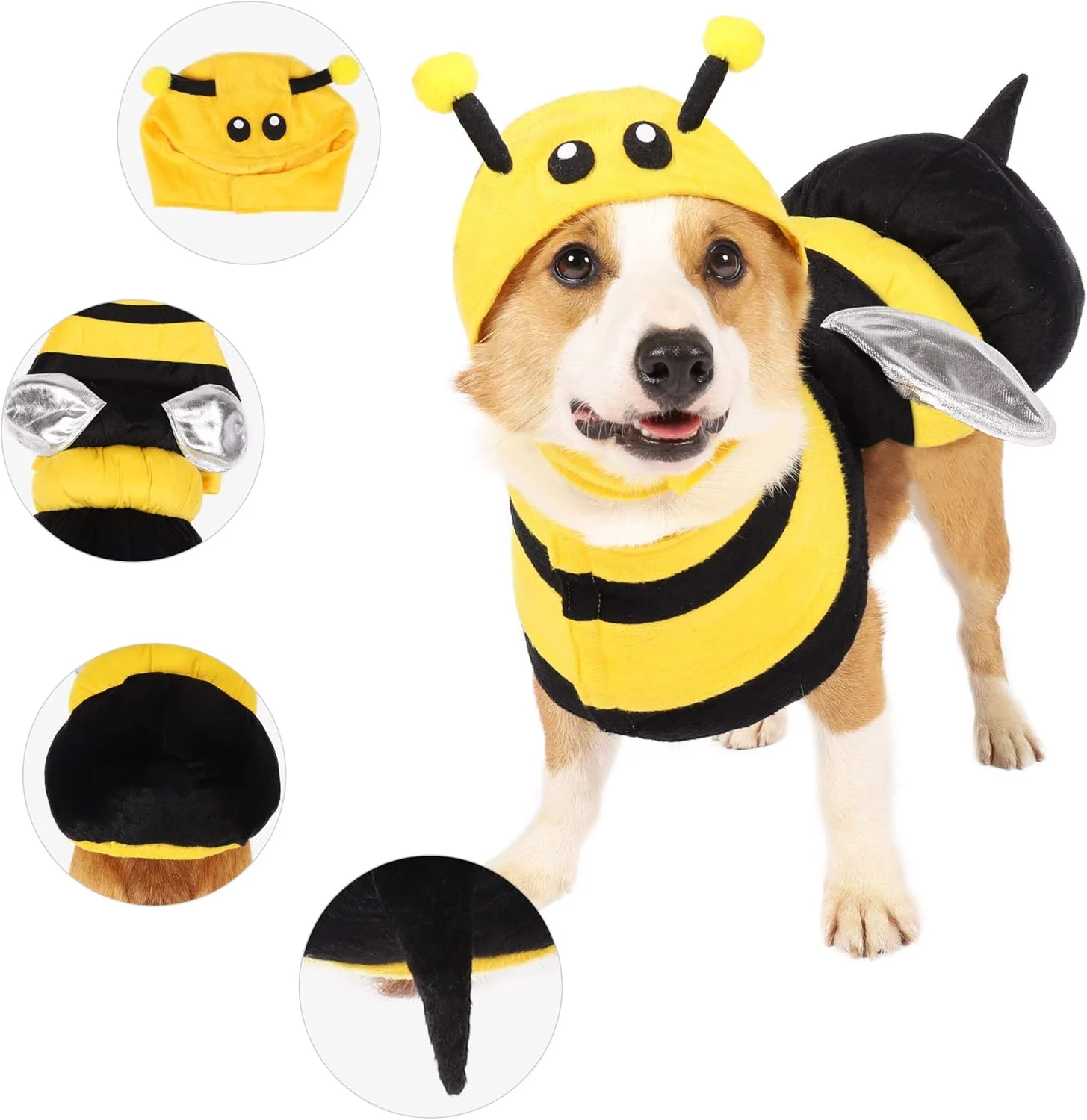 لباس زنبوری سگ خانگی با کلاه زنبوری سه بعدی و بال های نقره ای برای مهمانی هالووین، ایفای نقش، کارناوال، لباس های تزئینی تعطیلات (بزرگ) لباس زنبوری سگ خانگی با کلاه زنبوری سه بعدی و بال های نقره ای برای مهمانی هالووین، ایفای نقش، کارناوال، لباس های تزئینی تعطیلات (بزرگ)