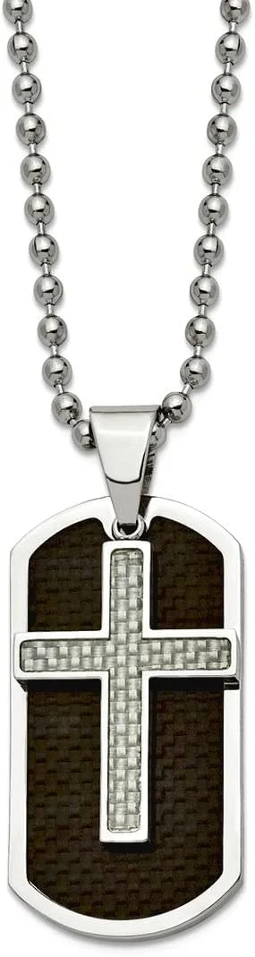 گردنبند استیل ضد زنگ با آویز صلیب و پلاک سگ حیوانات خانگی، با قفل خرچنگی متحرک و فیبر کربن، 61 سانتی متر، آویز پهن 24 میلی متری، مناسب برای بانوان گردنبند استیل ضد زنگ با آویز صلیب و پلاک سگ حیوانات خانگی، با قفل خرچنگی متحرک و فیبر کربن، 61 سانتی متر، آویز پهن 24 میلی متری، مناسب برای بانوان