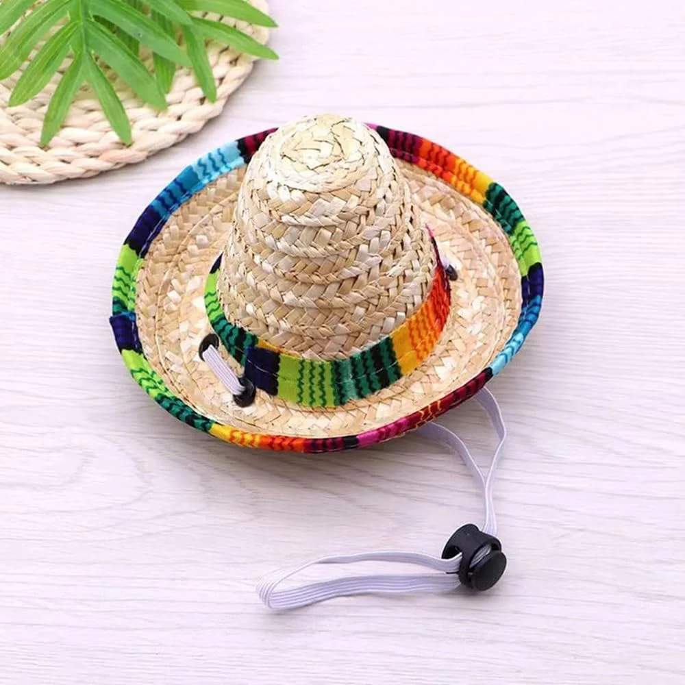 کلاه حصیری برای سگ/گربه کوچک، کلاه های مینیاتوری مکزیکی، سبک وزن، لباس هالووین حیوانات خانگی