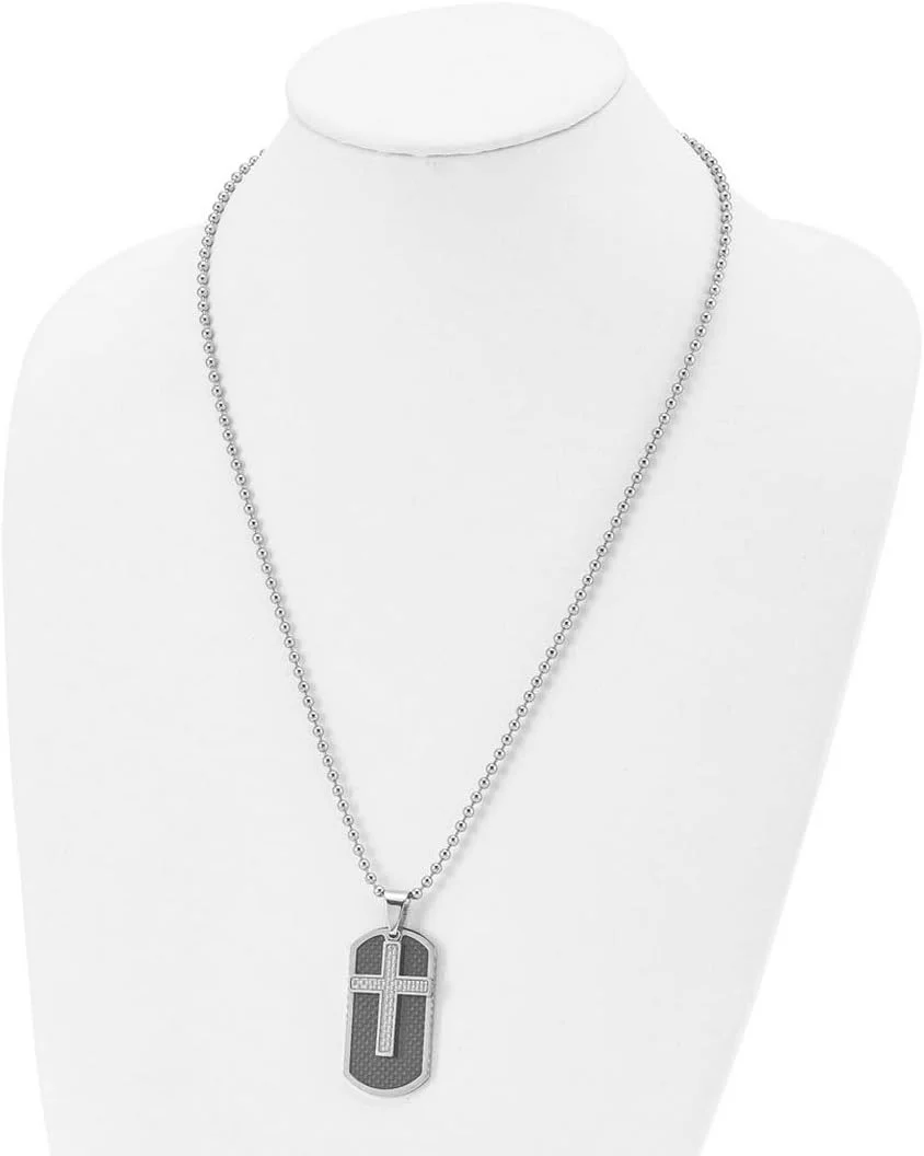 گردنبند استیل ضد زنگ با آویز صلیب و پلاک سگ حیوانات خانگی، با قفل خرچنگی متحرک و فیبر کربن، 61 سانتی متر، آویز پهن 24 میلی متری، مناسب برای بانوان گردنبند استیل ضد زنگ با آویز صلیب و پلاک سگ حیوانات خانگی، با قفل خرچنگی متحرک و فیبر کربن، 61 سانتی متر، آویز پهن 24 میلی متری، مناسب برای بانوان