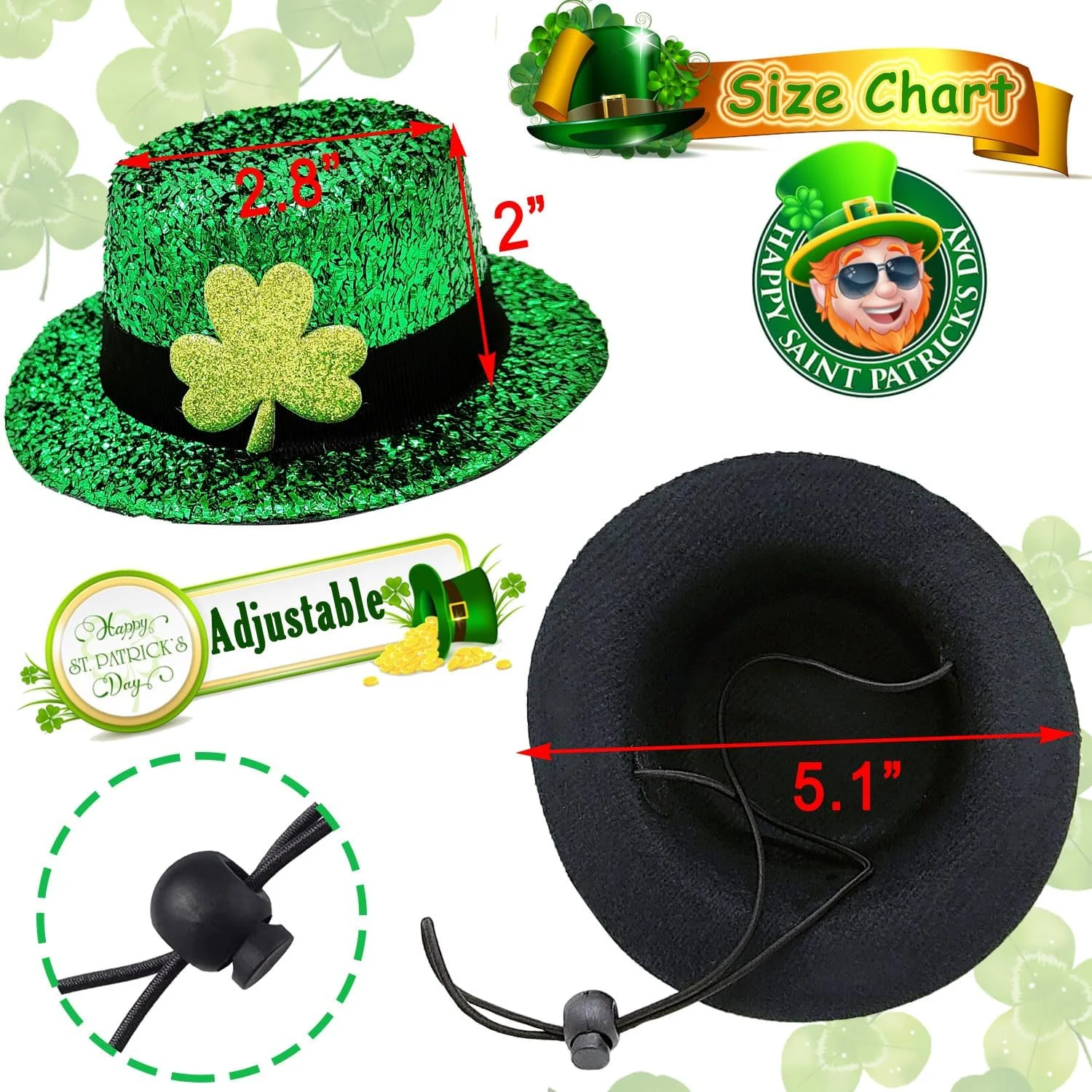 ست لباس سگ برای روز سنت پاتریک شامل کلاه بلند سبز رنگ، عینک آفتابی شبدر و پاپیون مناسب سگ های بزرگ برای جشن های روز سنت پاتریک ست لباس سگ برای روز سنت پاتریک شامل کلاه بلند سبز رنگ، عینک آفتابی شبدر و پاپیون مناسب سگ های بزرگ برای جشن های روز سنت پاتریک