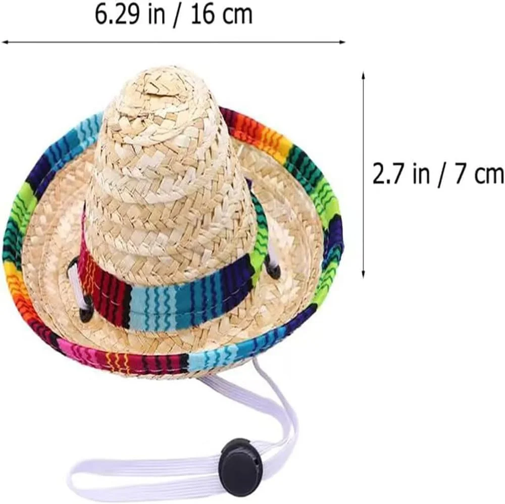 کلاه حصیری برای سگ/گربه کوچک، کلاه های مینیاتوری مکزیکی، سبک وزن، لباس هالووین حیوانات خانگی