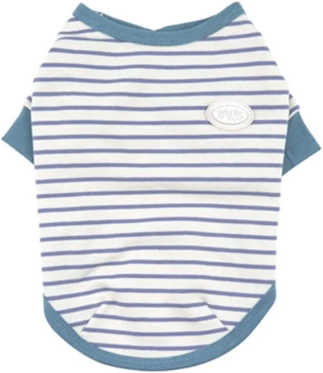 لباس راه راه سگ - لباس نرم نخی حیوانات خانگی برای سگ ها و گربه های کوچک، متوسط و بزرگ - لباس توله سگ کشسان و تنفس پذیر - تیشرت با لوگوی گلدوزی شده برای پسران و دختران (صورتی، سفید) (سفید، L)