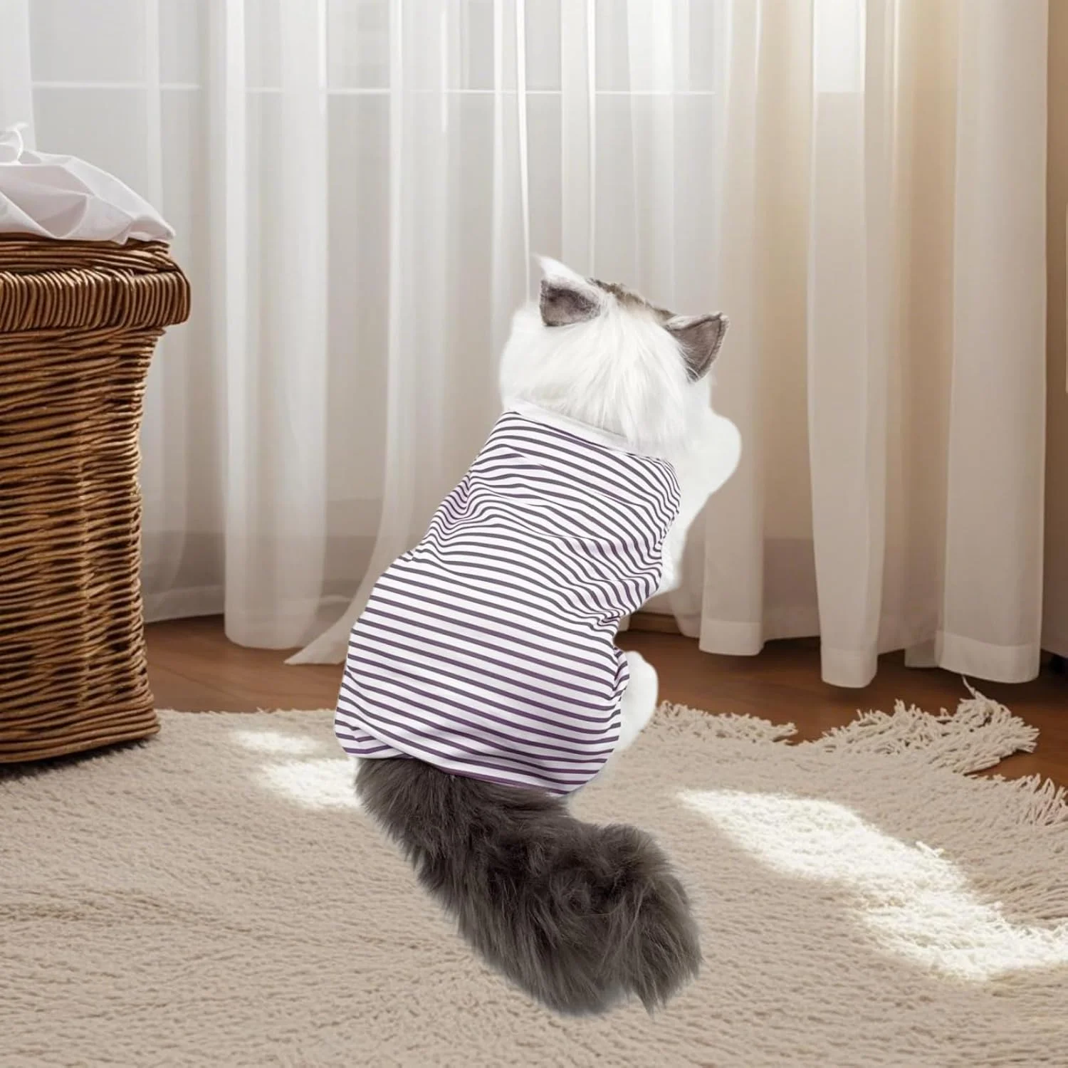 جلیقه راه راه ساده و شیک حیوانات خانگی کوچک، پارچه سبک و تنفسی برای راحتی