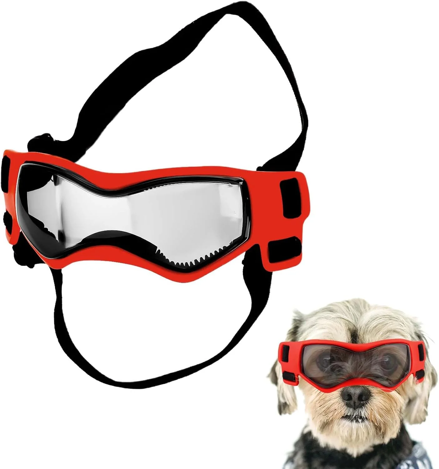 عینک آفتابی سگ نژاد کوچک، عینک محافظ سگ ضد باد و ضد مه، عینک سگ قابل تنظیم برای سگ های کوچک و متوسط، محافظت از چشم در فضای باز (قرمز)