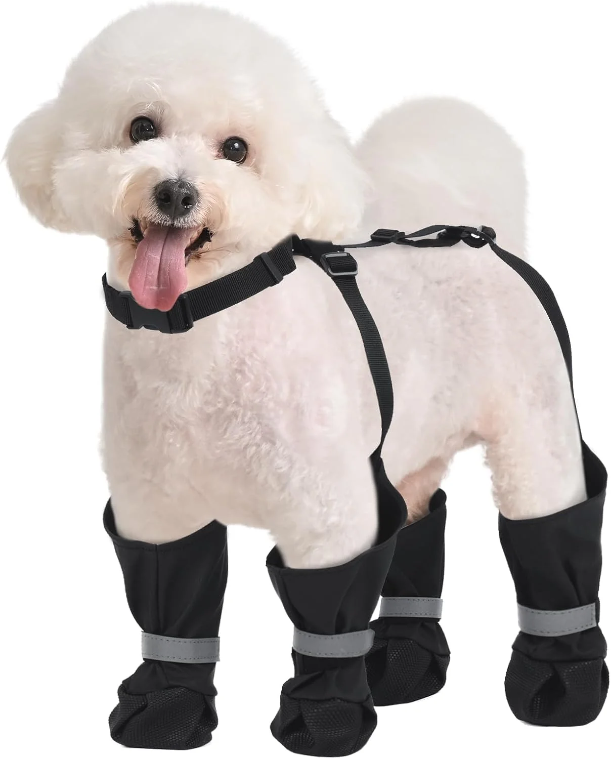 کفش ساق دار سگ، ضد لغزش و ضد آب، محافظ پنجه سگ برای سگ های کوچک و متوسط، کفش سگ قابل تنظیم برای پیاده روی در فضای باز - مشکی، سایز S