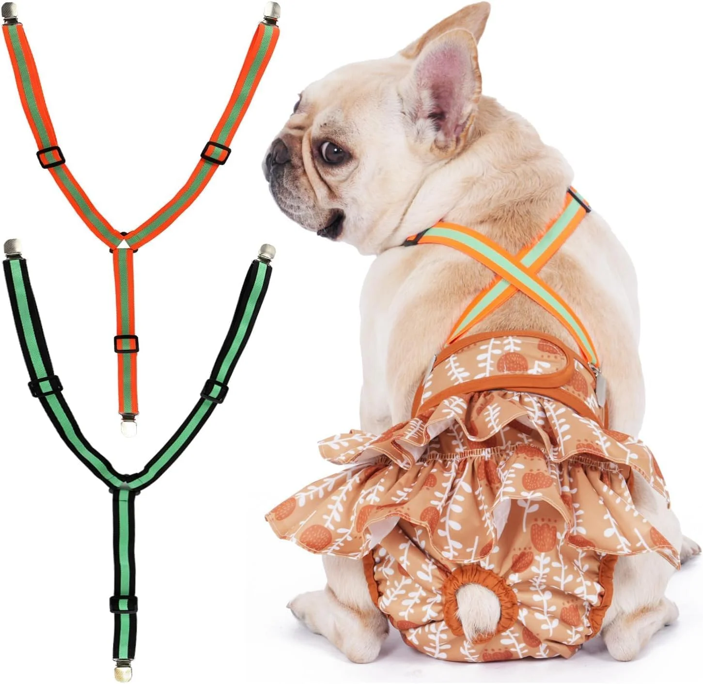 دو عدد بند ساسپندر سگ جداشدنی، بند نگهدارنده پوشک سگ، بند دامن سگ، مناسب برای سگ های کوچک، متوسط و بزرگ (سبز + زرد، سایز M)