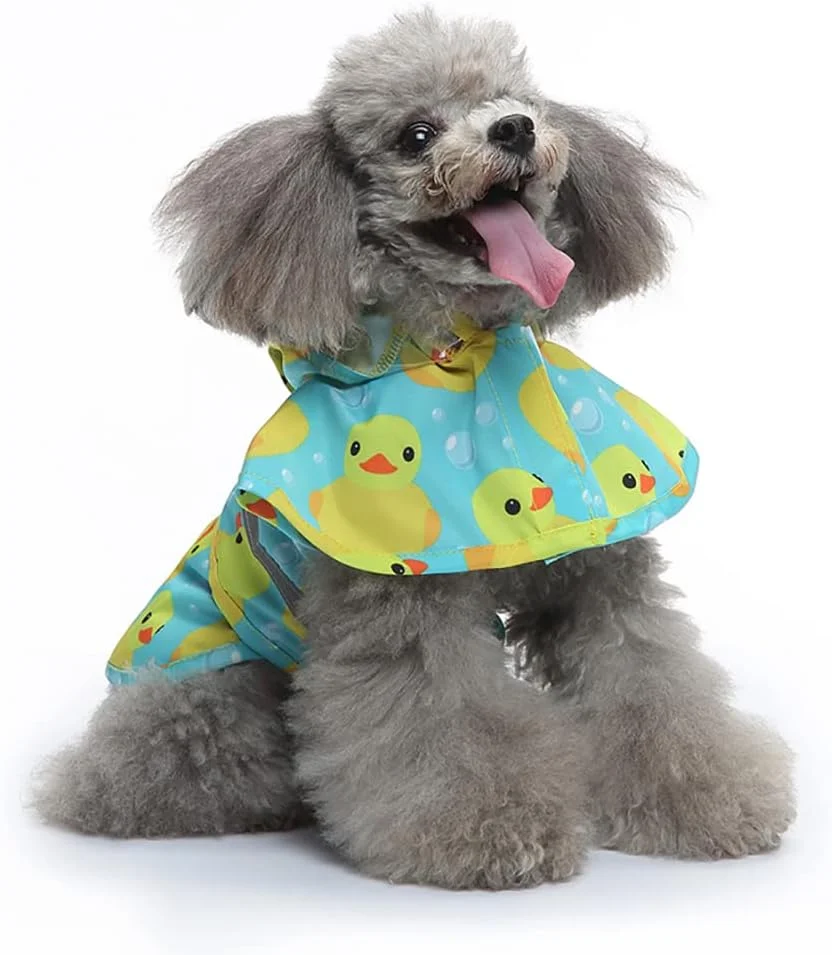 بارانی سگ بازتابنده با کلاه و سوراخ قلاده، پانچو ضد آب برای سگ های کوچک و متوسط و توله سگ ها (بزرگ، طرح اردک)