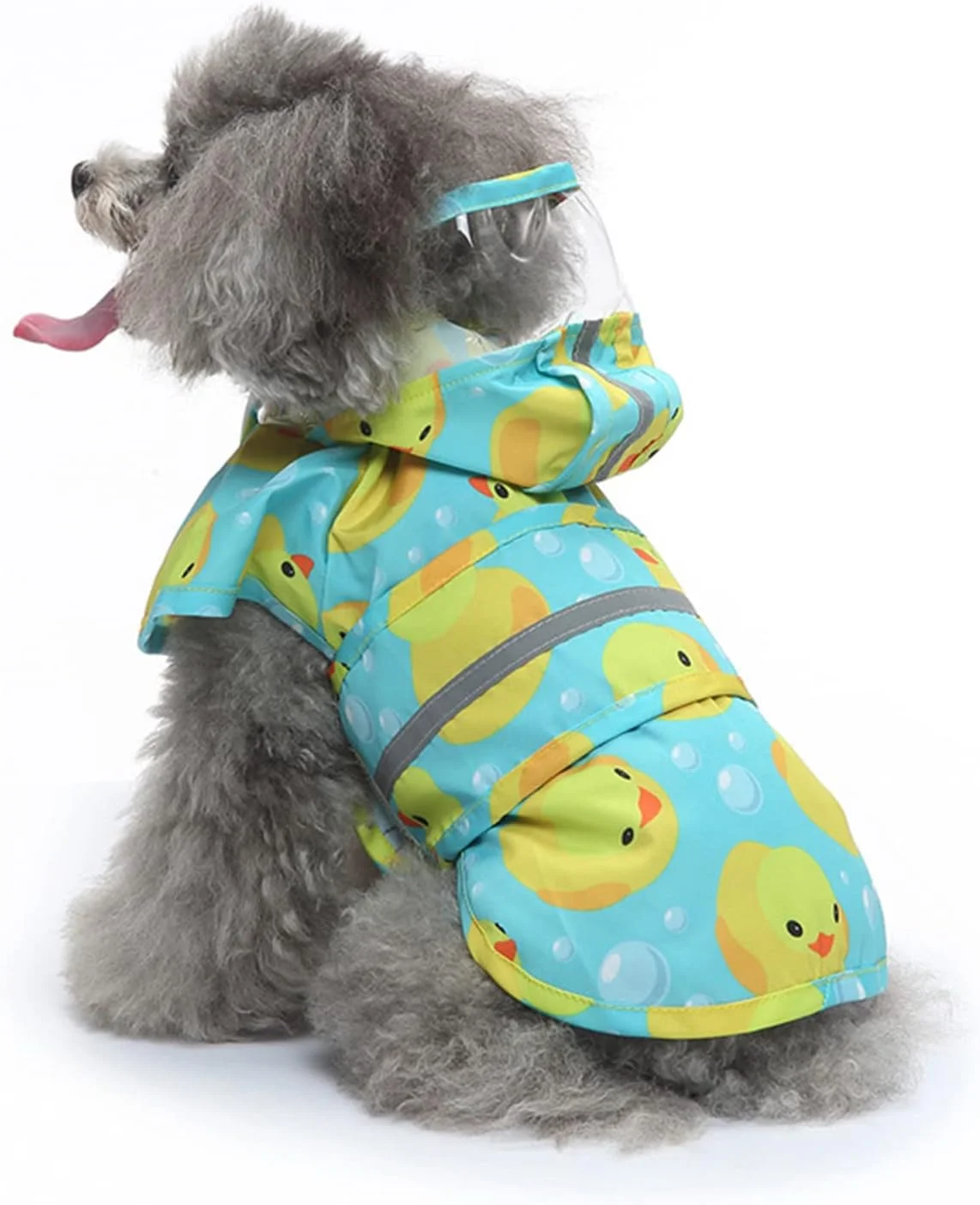 بارانی سگ بازتابنده با کلاه و سوراخ قلاده، پانچو ضد آب برای سگ های کوچک و متوسط و توله سگ ها (بزرگ، طرح اردک)