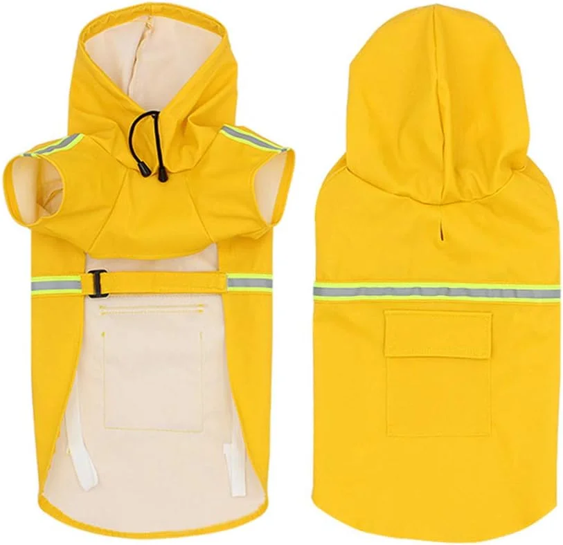بارانی ضد آب سگ suxuMhao، لباس بارانی سبک وزن بازتابنده قابل تنظیم حیوانات خانگی با کلاه پانچو (M، زرد)