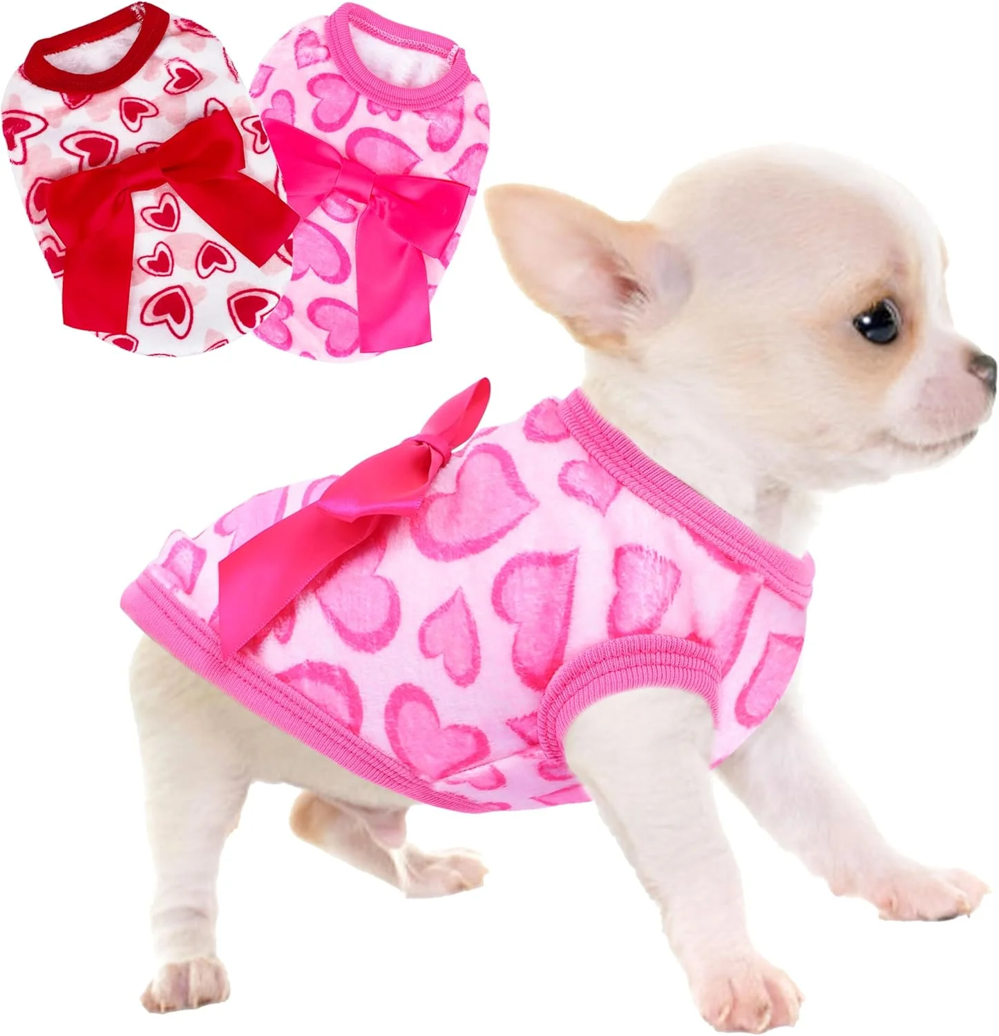 دو عدد ژاکت سگ برای سگ های کوچک سایز خیلی خیلی کوچک، لباس سگ، ژاکت توله سگ چیواوا طرح قلب، لباس توله سگ یورکی فنجانی، ژاکت حیوانات خانگی سایز خیلی خیلی کوچک (قلب، خیلی خیلی کوچک)
