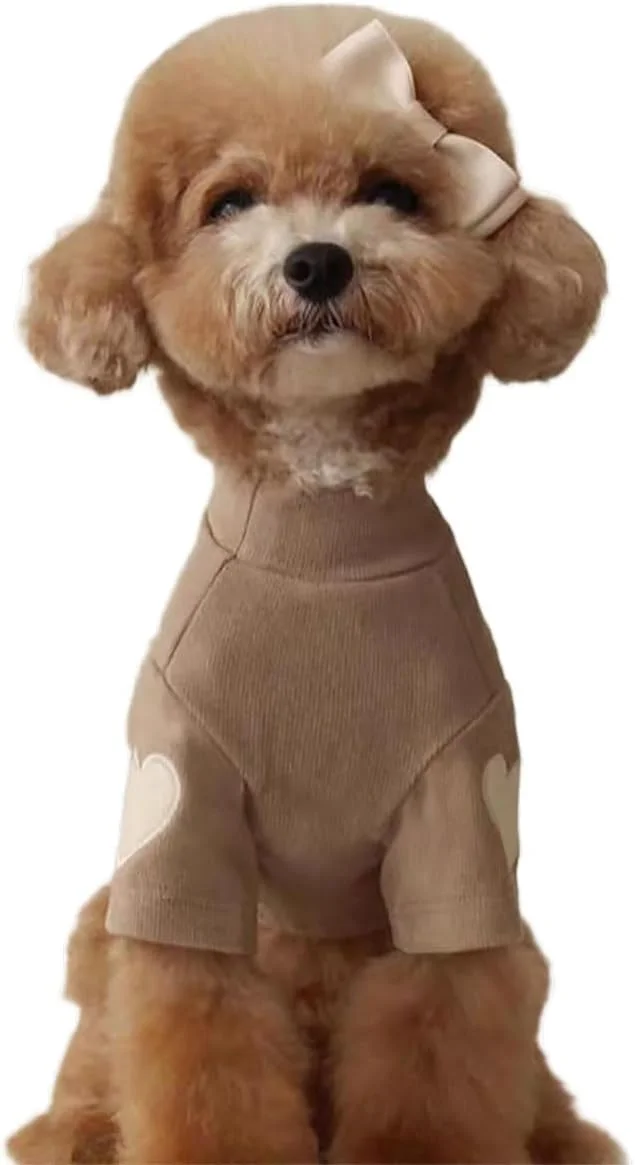 ژاکت سگ کوچک برای سگ های دختر و پسر، لباس توله سگ با طرح قلب، لباس پلیور توله سگ (قهوه ای، خیلی کوچک)