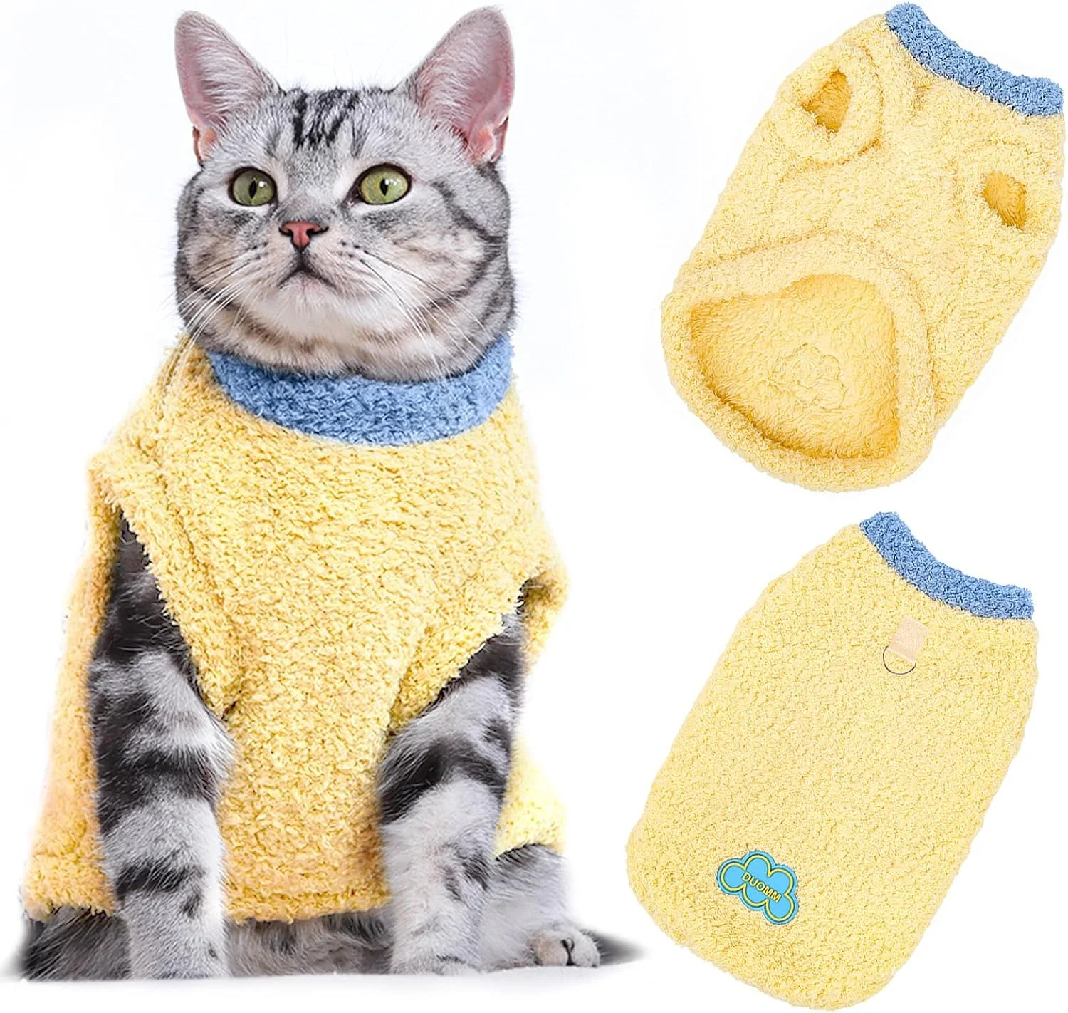 پلیور نرم و گرم حیوانات خانگی، ژاکت زرد راحت، لباس زمستانی راحت برای حیوانات کوچک، رنگ زنده، پوشیدن و درآوردن آسان، سایز L