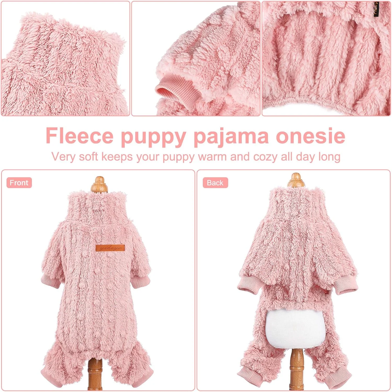 ژاکت سگ برای سگ های کوچک، لباس خواب و سرهمی یقه اسکی سگ، لباس سگ کوچک دخترانه پسرانه، لباس توله سگ برای هوای سرد، لباس یورکی و چیواوا، صورتی روشن، سایز S