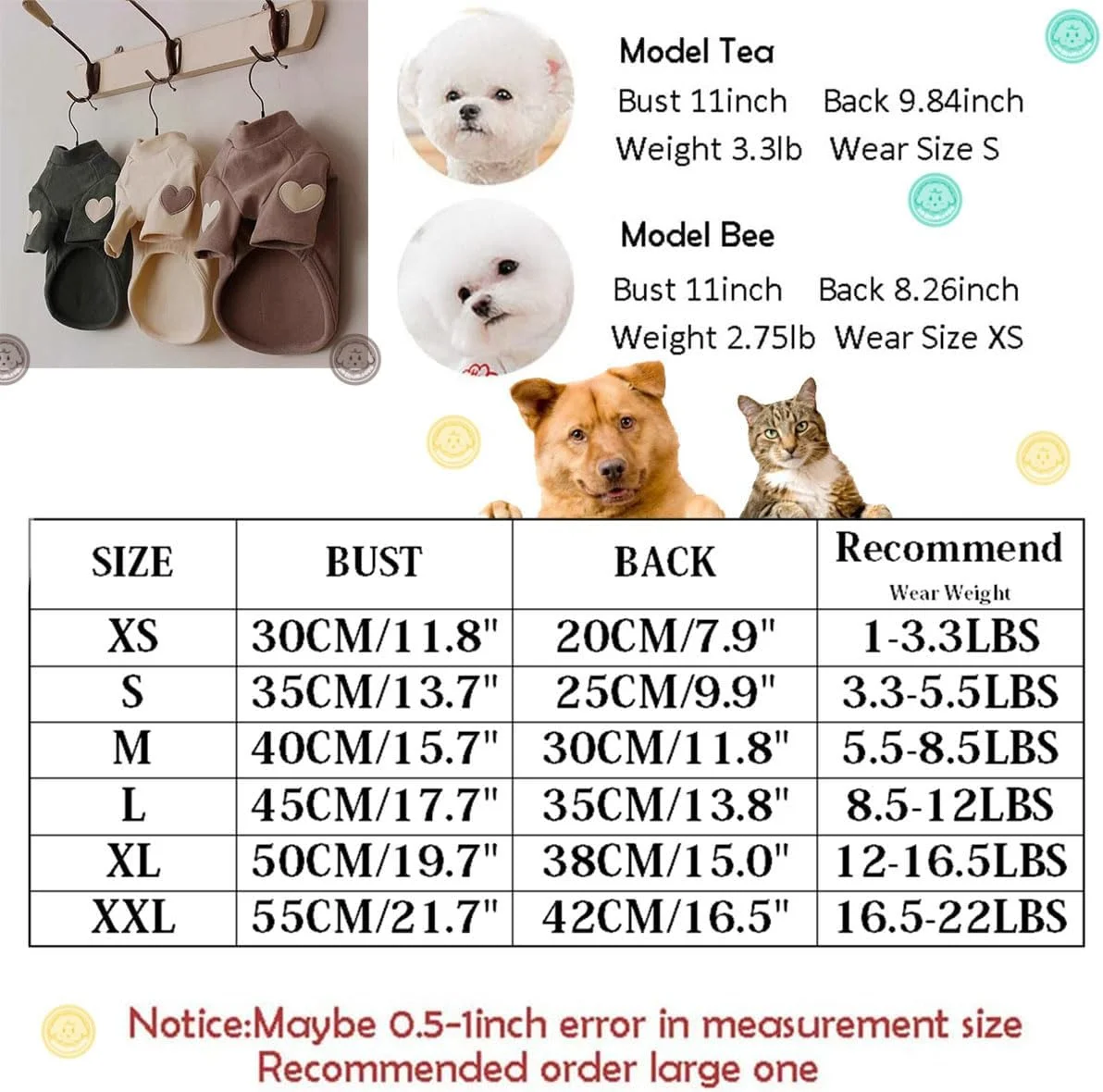 ژاکت سگ کوچک برای سگ های دختر و پسر، لباس توله سگ با طرح قلب، لباس پلیور توله سگ (قهوه ای، خیلی کوچک)