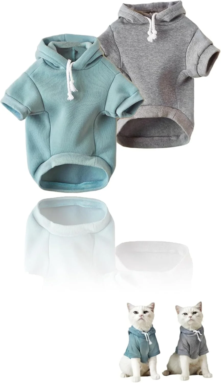 ست هودی سگ دو تکه سوییت سون - ژاکت های گرم و نرم برای توله سگ، بچه گربه، سگ ها و گربه های کوچک و متوسط ​​به رنگ خاکستری و آبی کادت (سایز S)