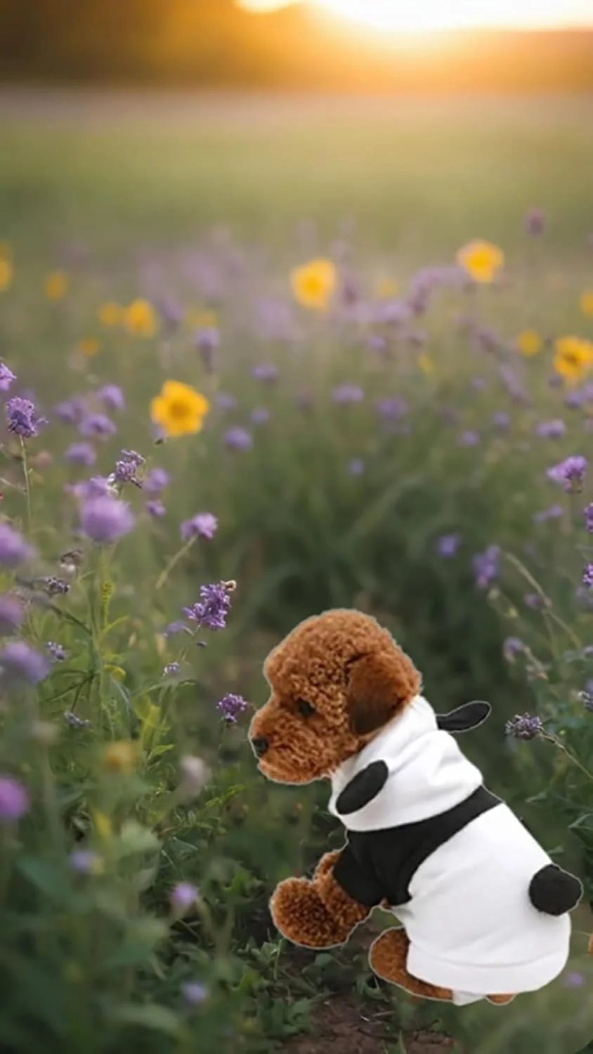 ست لباس سگ دو تکه طرح پاندا - لباس بامزه حیوانات خانگی با هودی - لباس زمستانی تزئینی سگ سایز XS