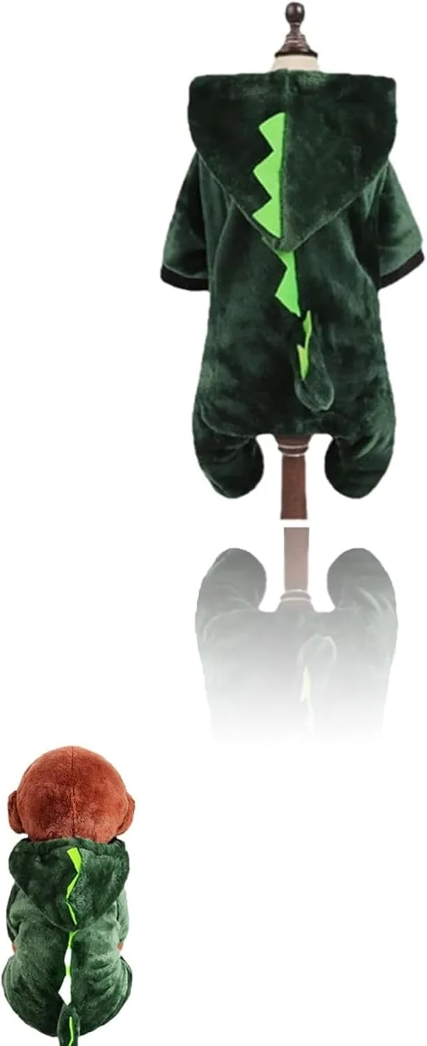 ست لباس گرم پشمی حیوانات خانگی، شامل یک ژاکت زمستانی و جامپسوت پولیشی برای سگ ها و گربه ها - طرح دایناسور مناسب هالووین - لباس خواب زمستانی راحت و شیک برای نژاد داشهوند، سایز L