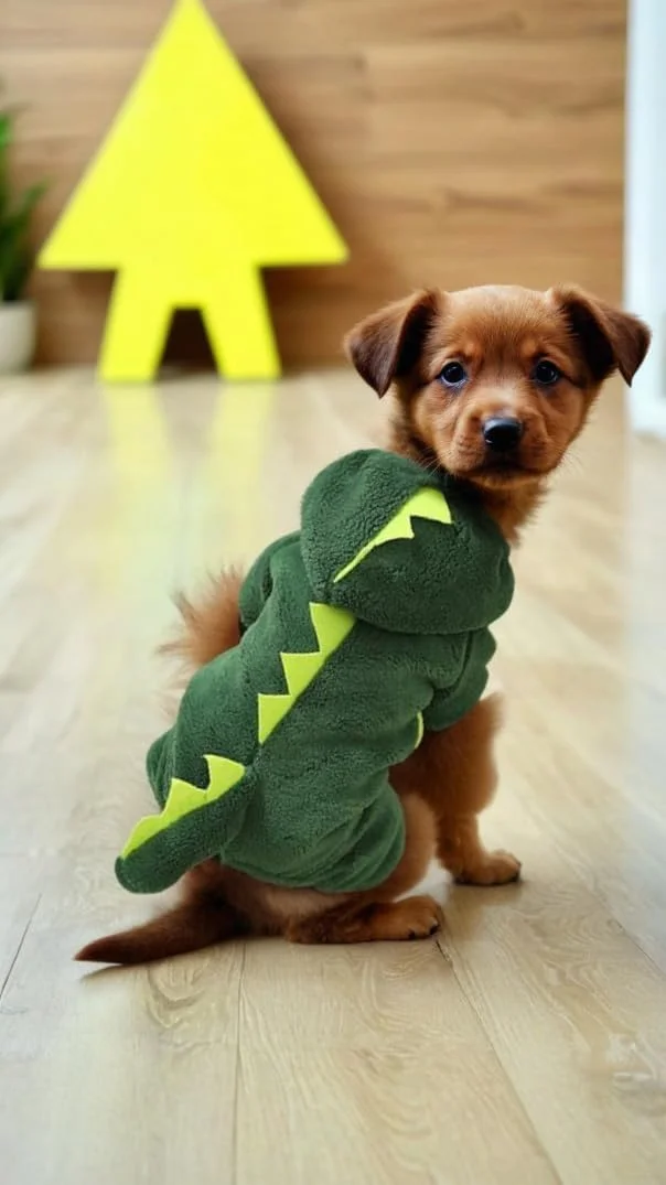 ست لباس گرم پشمی حیوانات خانگی، شامل یک ژاکت زمستانی و جامپسوت پولیشی برای سگ ها و گربه ها - طرح دایناسور مناسب هالووین - لباس خواب زمستانی راحت و شیک برای نژاد داشهوند، سایز L