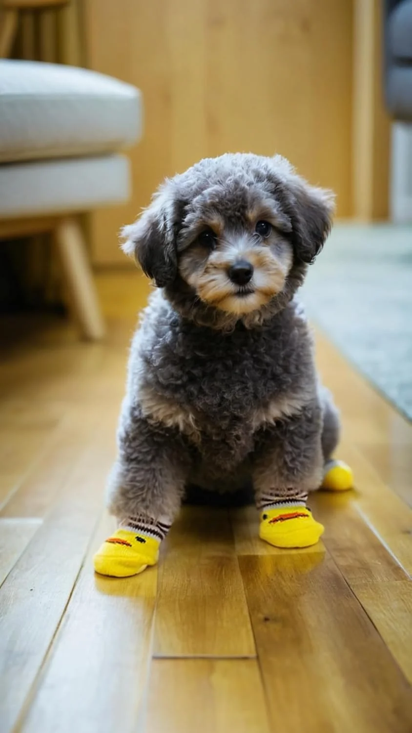 پوشش پای حیوانات خانگی Sweet seven، بسته 4 عددی - محافظ پنجه سگ ضد لغزش، جوراب های تابستانی با پد کششی ضد لغزش برای توله سگ، زرد (سایز S، وزن پیشنهادی تا 900 گرم)